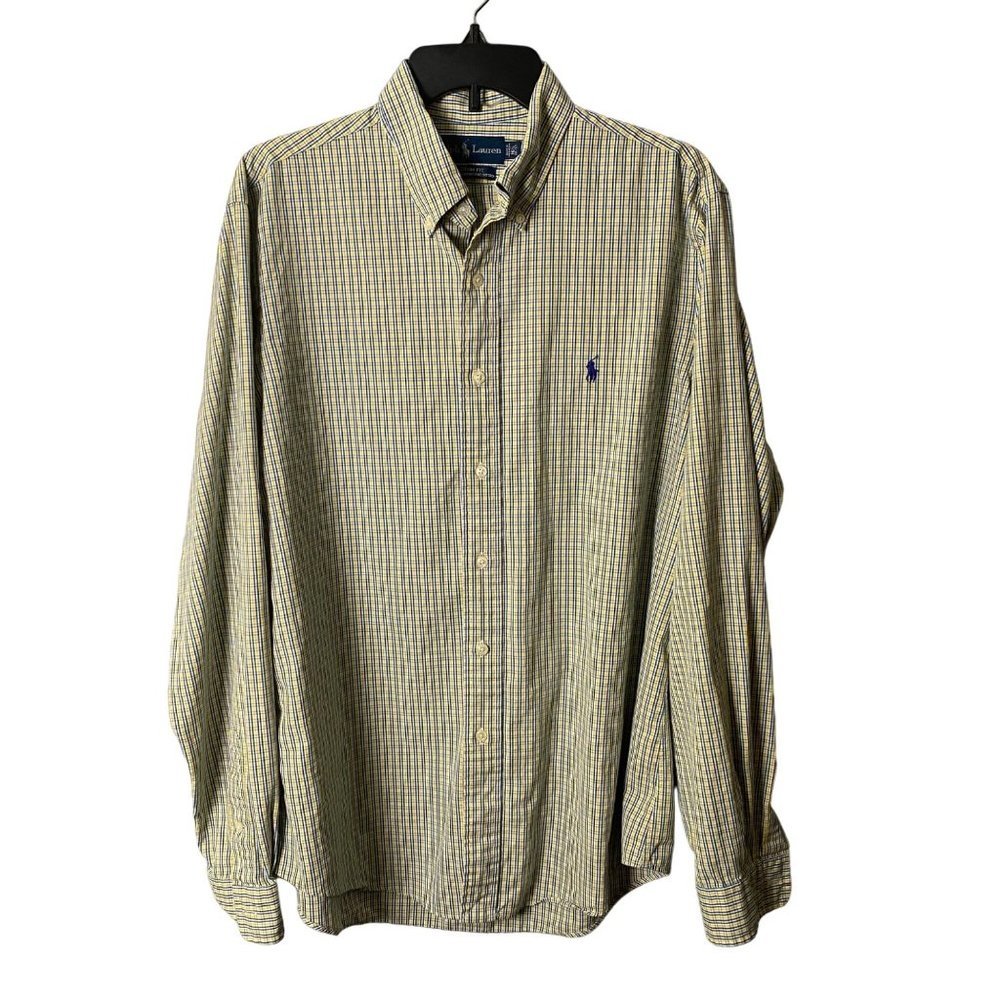 Ralph Lauren Men Size 16.5 100% Pinpoint Cotton Plaid Oxford Button Down Shirt